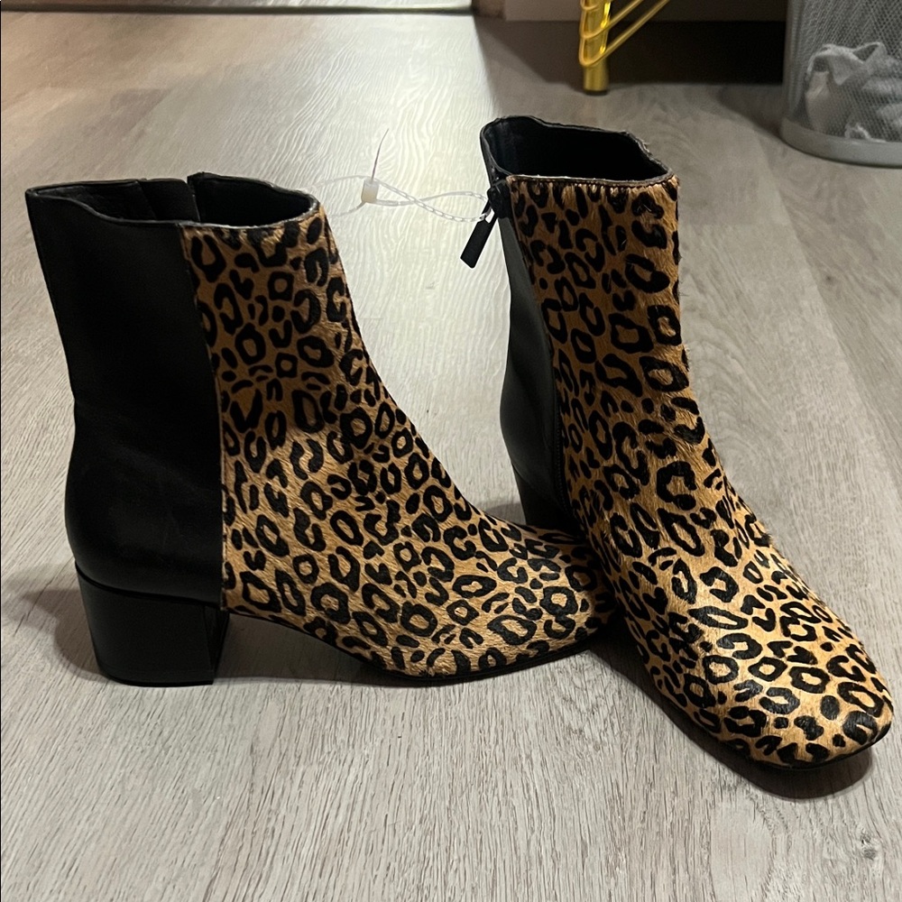 Donald J. Pliner Leopard Print and Black Ankle Boots